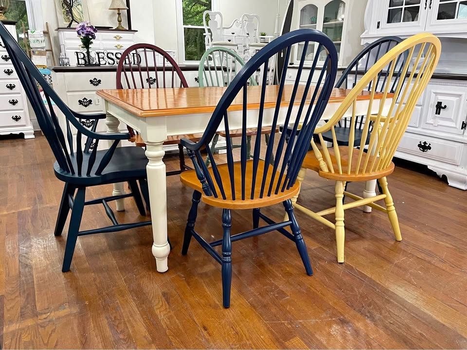 Solid Wood Table and 6 Windsor Chairs
