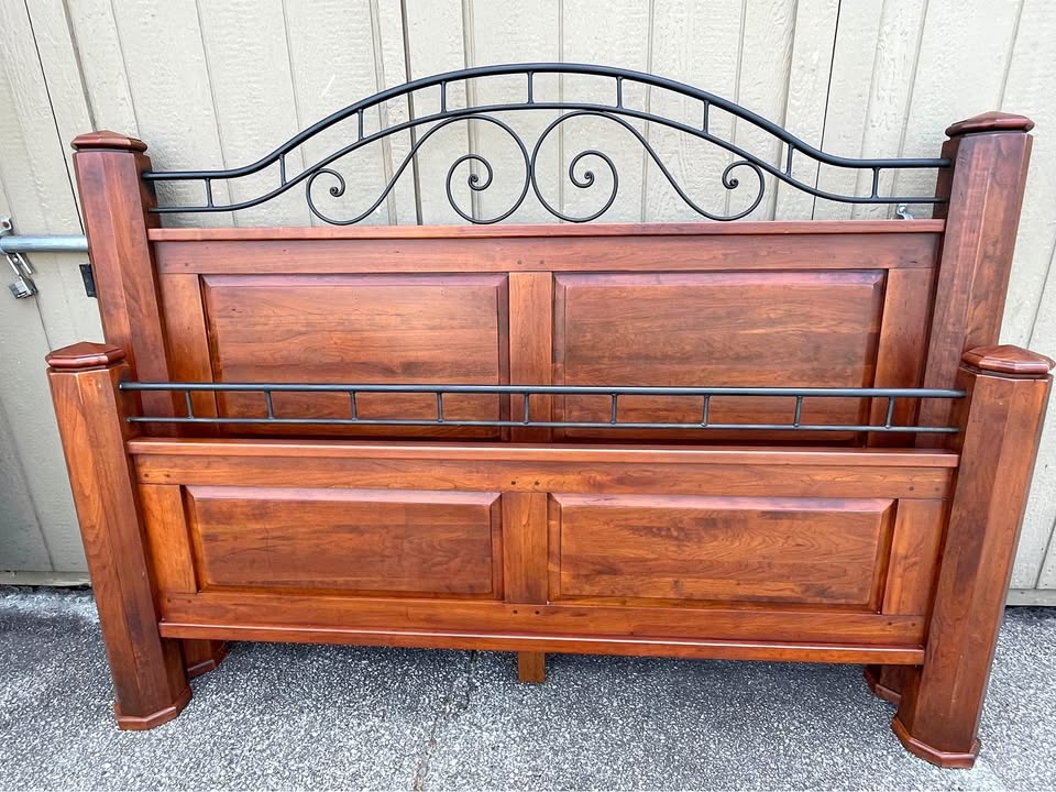 Wood and Wrought Iron Headboard and Footboard Set