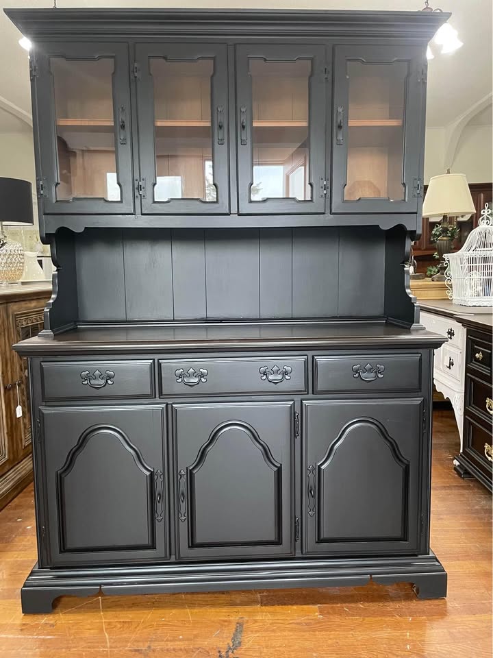American Drew Black China Cabinet Hutch
