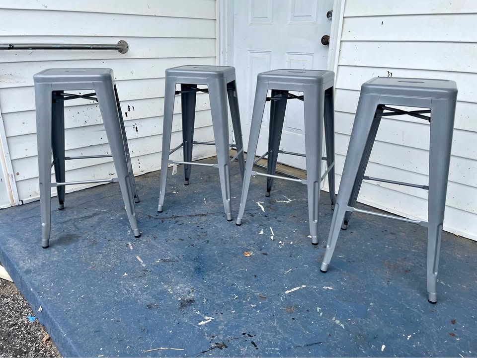 New Set of 4 Grey Metal Bar Stools