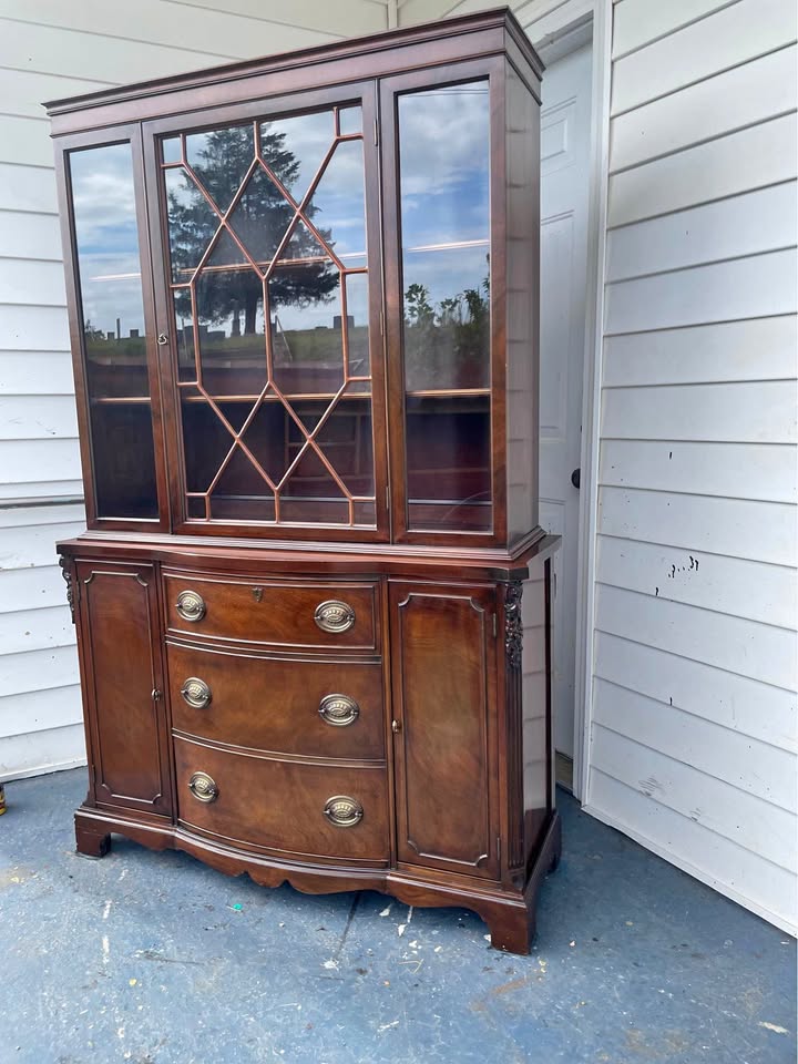 Vintage Mahogany Chippendale Style China Cabinet Hutch