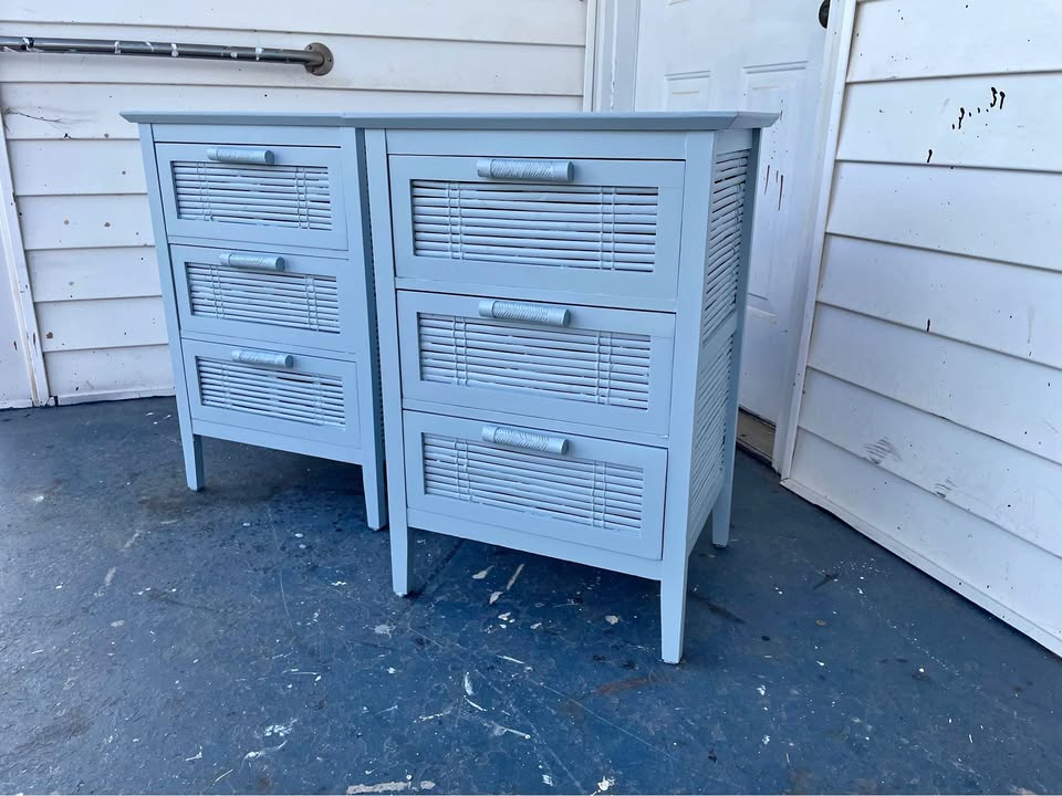 Pair of Light Blue Bamboo Style 3-Drawer Nightstands