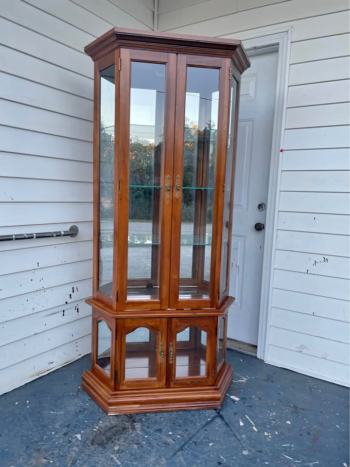 Wooden Curio Display Cabinet with Glass Shelves