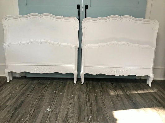 Pair of Twin French Provincial Beds with Rails