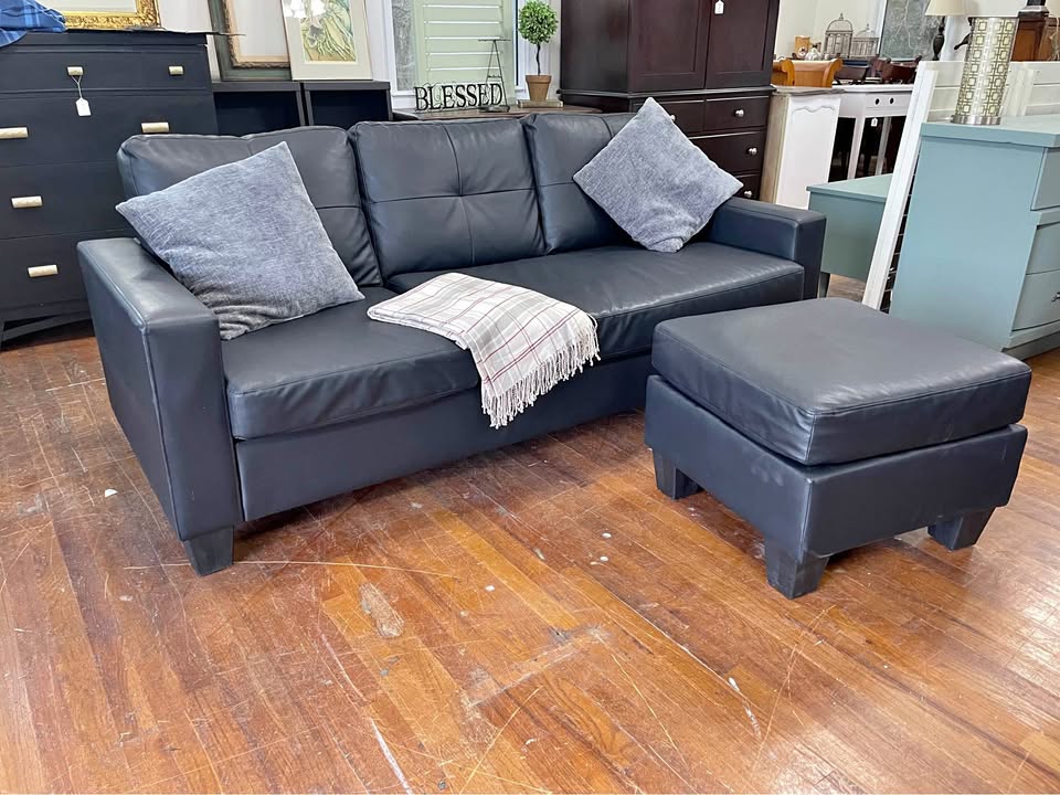 Faux Leather Sofa and Ottoman