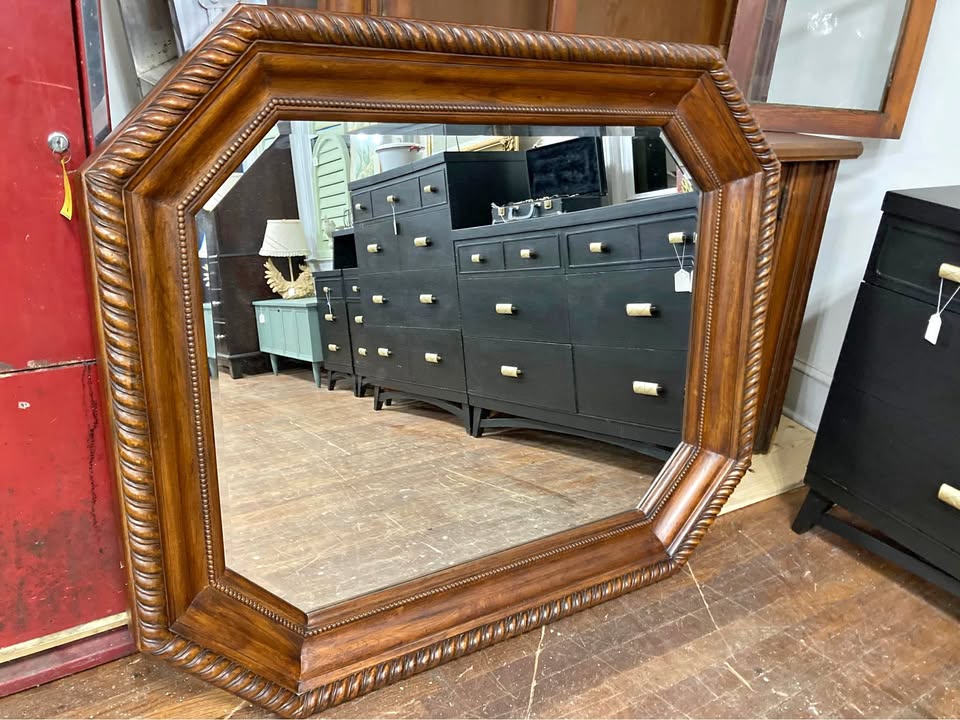 Carved Wood Mirror with Beveled Glass