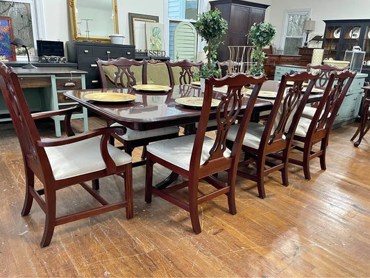 Quality Large Table, 2 Leaves, and 8 Chairs