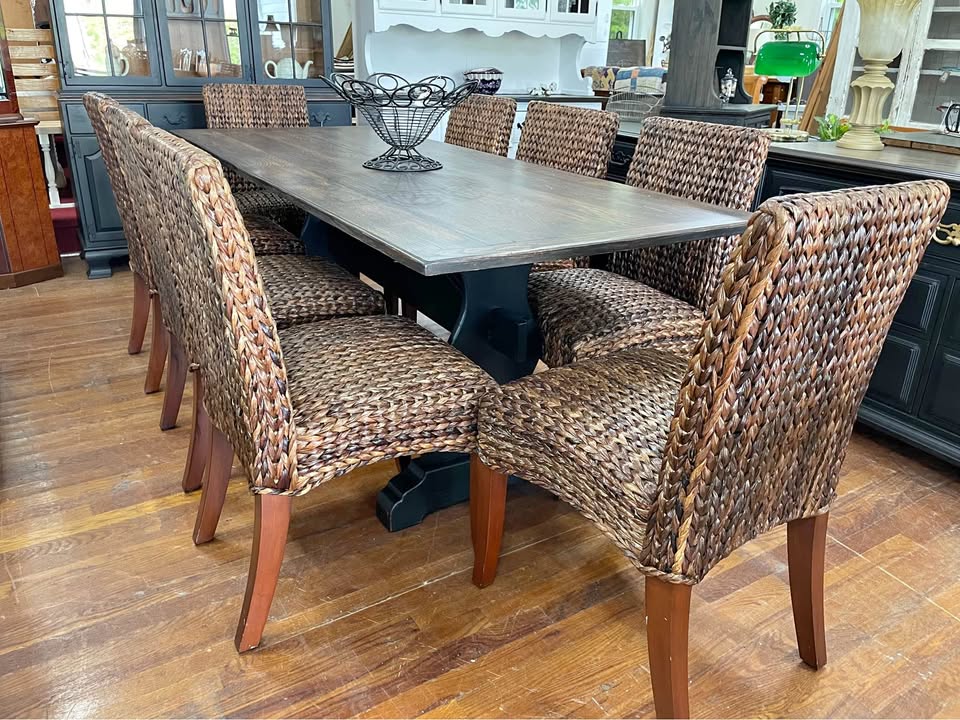 Vintage Trestle Table and 8 Matching Chairs