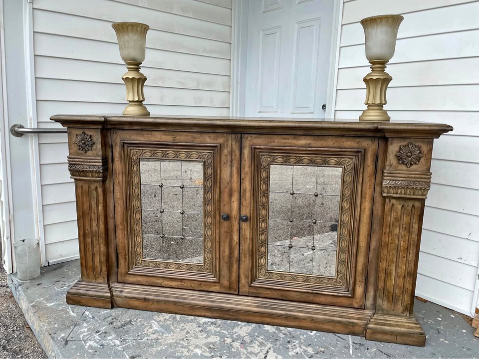 Ornate Mirrored Wood Sideboard Buffet