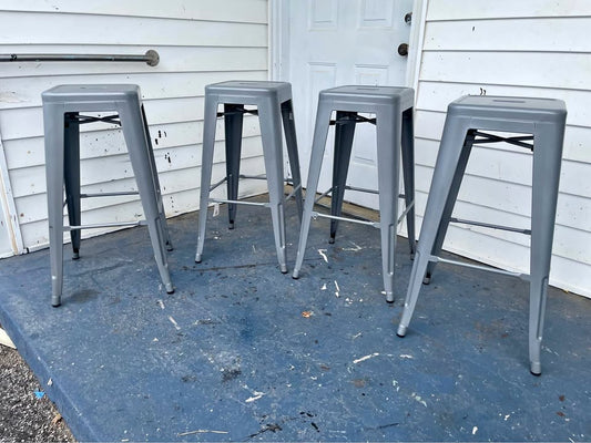 New Set of 4 Grey Metal Bar Stools