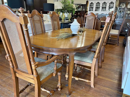 Vintage Wood Dining Table with 6 Matching Chairs