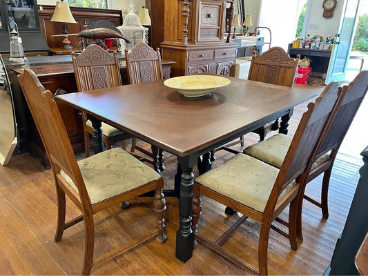 Antique Jacobean Style Dining Table and 6 Chairs