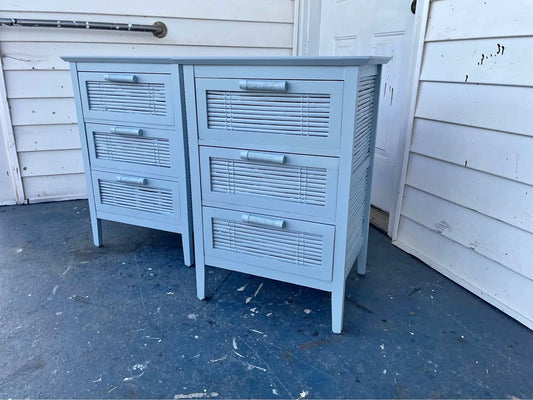 Pair of Light Blue Bamboo Style 3-Drawer Nightstands