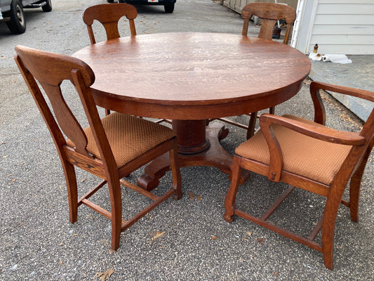 Empire Style Oak Table and Four Chairs