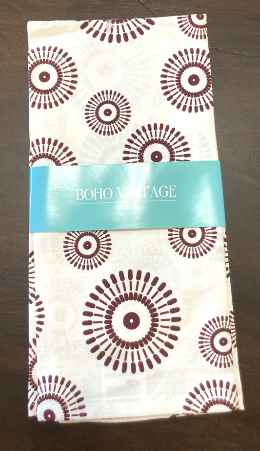 Cotton Tea Towel - Boho Design - Circles