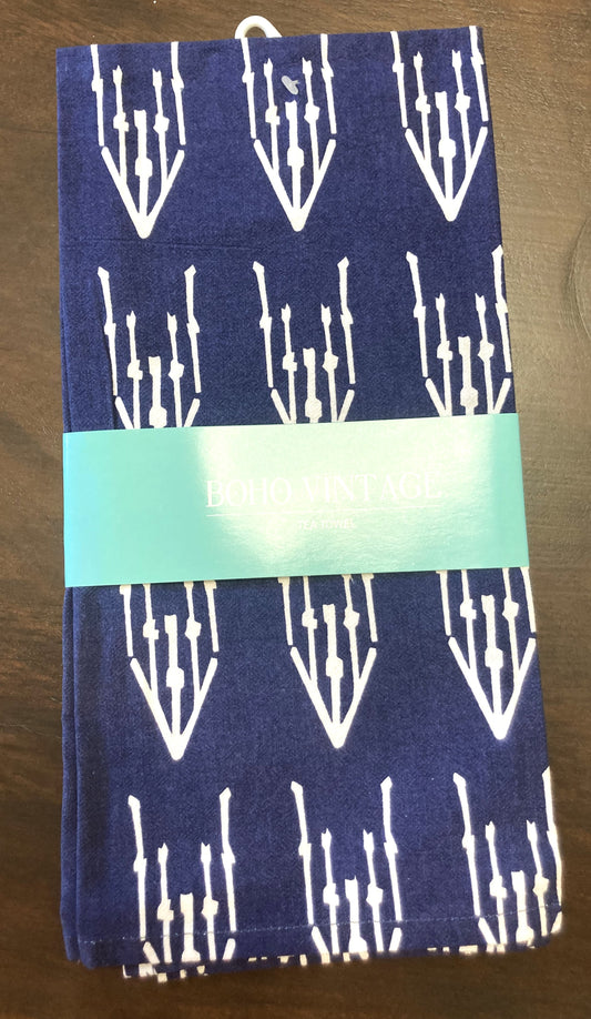 Cotton Tea Towel - Boho Design Blue & White