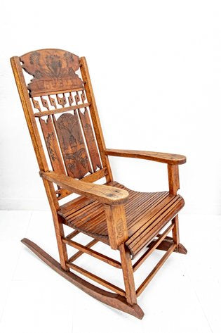 Handmade Oak Rocking Chair w/ Floral Motif