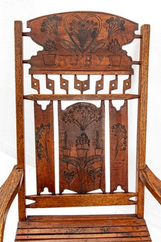 Handmade Oak Rocking Chair w/ Floral Motif